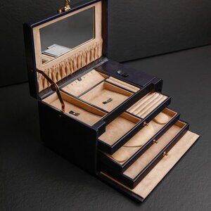 Navy Blue Leather Jewelry Box For Women - The Portrait Of A Lady - lock not work
